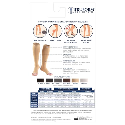 Truform 20-30 mmHg Medical Compression Stockings, Aloe Infused Microfiber, Knee High, Open Toe, Black, 3X-Large