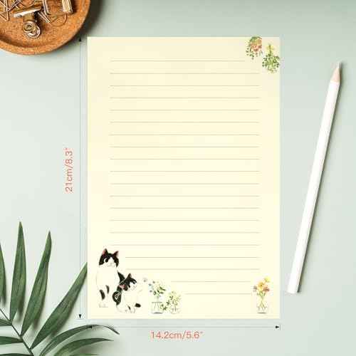 36 PCS Writing Paper and Envelopes Set, Warm Cute Cat Themed Stationary Set Design for Invitations Gift Decorations Holiday Party, 24 Lined Stationery Paper with 12 Envelops