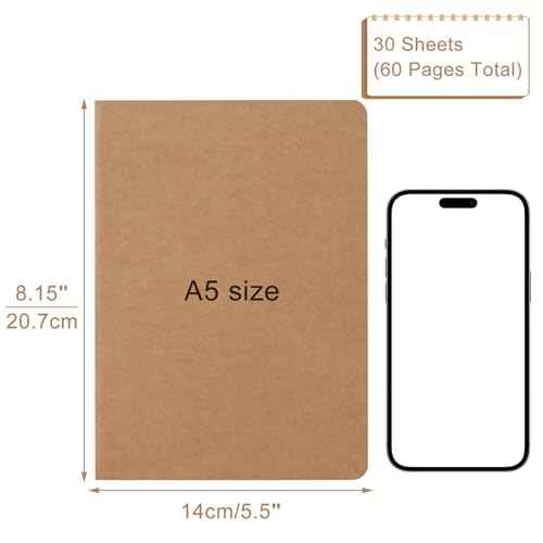 ZCZN 24 Pack A5 Kraft Notebooks Bulk, 8.15x5.5 Inches Blank Journaling Notebooks, Notebooks for Work, Composition Notebooks for School, Journal notebooks for kids, 60 Pages