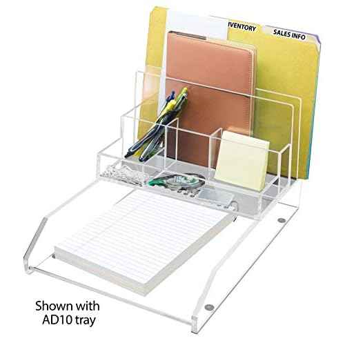 Kantek Clear Acrylic File Sorter/Desk Organizer, Multiple compartments, 2 Large File Sections, 10.5" x 7.5" x 6.7", Fits on 10.5" any Tray, Office Organizer, Desk Accessory