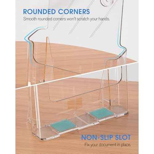 KTRIO Acrylic Brochure Holder 8.5 x 11 Clear Flyer Display Stand, Plastic Literature Holder for Trifold Brochures, Magazines, Menus, Pamphlets, Booklets, Documents, Desk or Wall Mount, 4 Pack