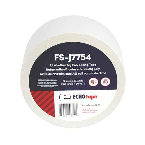 ECHOtape FS-J7754 | All Weather ASJ Poly Insulation Facing Tape | Insulation Seaming, Sealing, Repair Tape | High Performance Adhesive | |White ASJ Poly Tape | Contractors Tape | 2.83 in x 50 yds