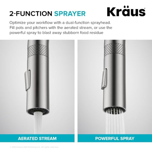 KRAUS Oletto Modern Industrial Pull-Down Single Handle Kitchen Faucet in Brushed Gold, KPF-2654BG