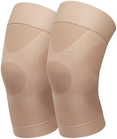 KEKING Orthopedic Brace for Tendinitis, Arthritis, ACL, MCL, Injury Recovery, Meniscus Tear, Knee Pain, Aching Knees, Patellar Tendonitis and Arthritis, Knee Compression Sleeves 2 Pack, Beige L