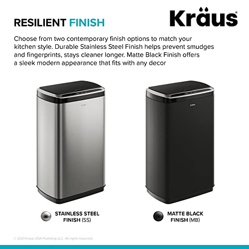 Kraus GarbagePro Rectangular 13 Gallon Hands-Free Motion Sensor Trash Can Battery Operated in Matte Black Finish with SoftShut Touchless Lid, KTCS-10MB