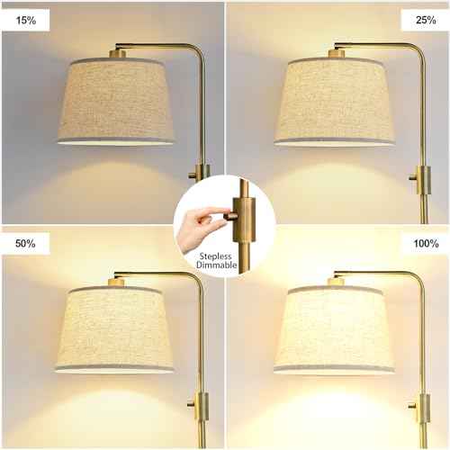 Nintiue Dimmable Floor Lamp, 1000 LM LED Edison Bulb Included, Arc Floor Lamps for Living Room Modern Standing Lamp Tall Lamps for Living Room Bedroom-Brass