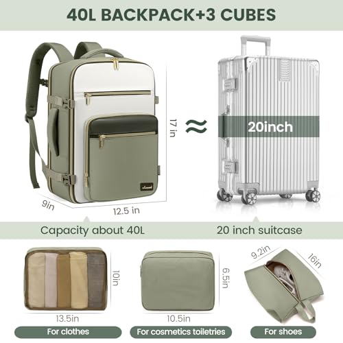 LOVEVOOK Travel Backpack For Women,40L Carry On Backpack Flight Approved,TSA Personal Item Travel Bag Fits 17 Inch Laptop,Business Weekender Overnight Daypack with Back Pad and Chest Buckle,Cubes