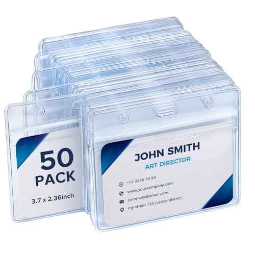 50 Pack Extra Thick Horizontal Badge Holder Plastic Clear ID Card Holder with Resealable Zip Waterproof Name Tag Holders