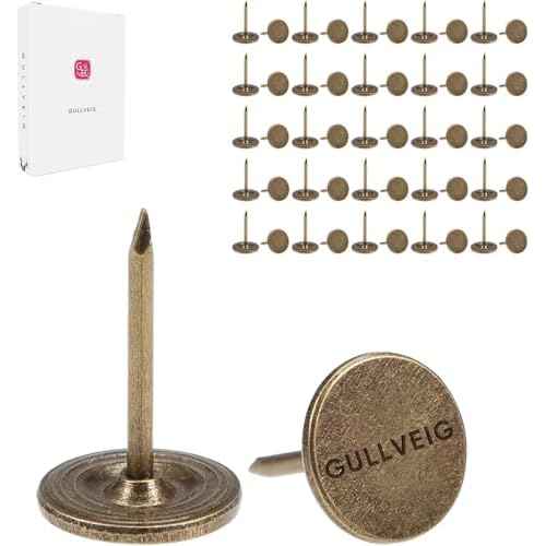Gullveig Bronze Push Pins and Thumb Tacks: Heavy Duty Flat Upholstery, Long Carpet Tacks, and Decorative Nails for Wood and Fabric, 50 Count