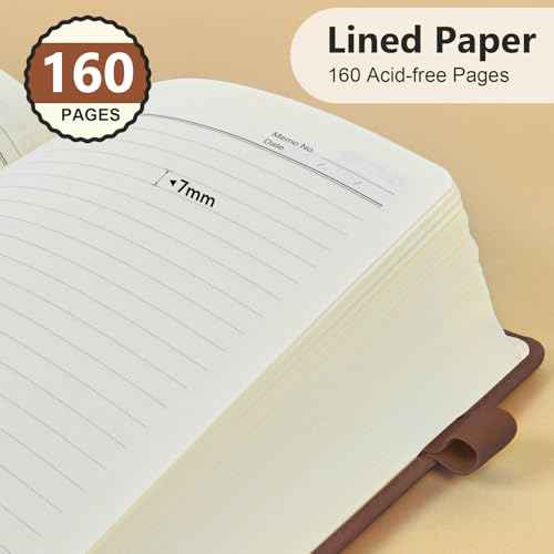 Lined Journal Notebook for Men & Women, 160 Pages College Ruled Journal for Writing, A5 Hardcover Leather Notebooks for Work, School, Business, Travel, Daily Diary 5.9" x 8.5" - Brown