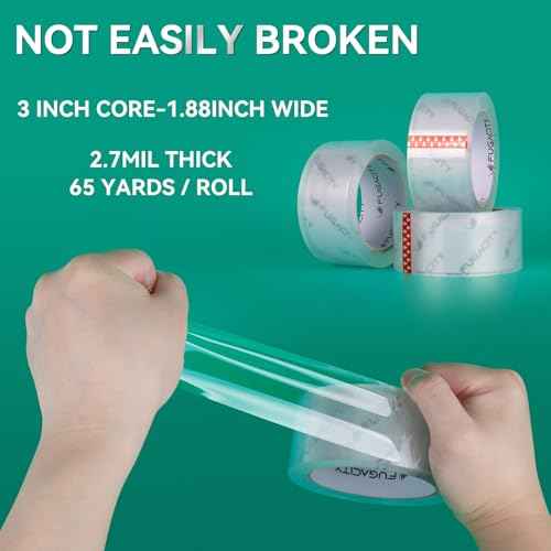 FugaCity Clear Packing Tape Refills (6 Rolls),Heavy Duty Packaging Tape for Moving Sealing, Moving Supplies,2.7 Mil Thick, 1.88 in Wide,65 Yards PER Roll,Total 390 Yards