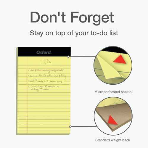 Oxford 5 x 8 Inch Legal Pads, 3 Pack, Narrow Ruled on Both Sides, Canary Yellow Paper, 50 Perforated Sheets Per Writing Pad, Proudly Made in the USA (1017033)