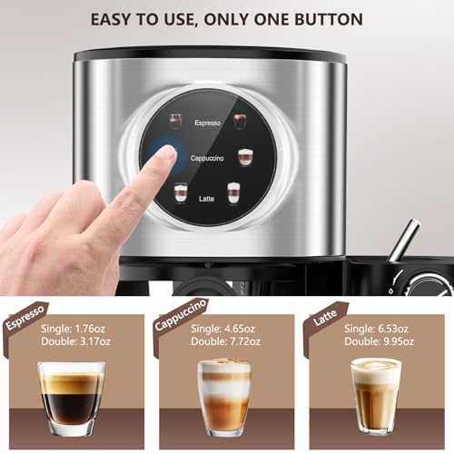 COWSAR Espresso Machine 20 Bar, Commercial Cappuccino & Latte Machine with Automatic Milk Frother, for Ground Coffee & Capsules, Dual Boiler, 57oz Water Tank, Expresso Machines for Home, Touchscreen