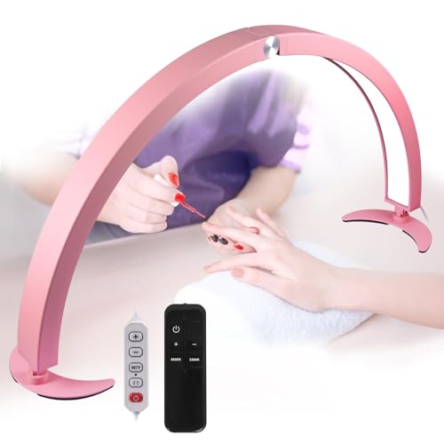 Half Moon Light for Nail Desk, 29in Foldable Half Moon Table Lamp Nail Desk Lamp with Wire Controller & Remote, Bright Arch Nail Light with 7 Cool/Warm Tones & 10 Brightness