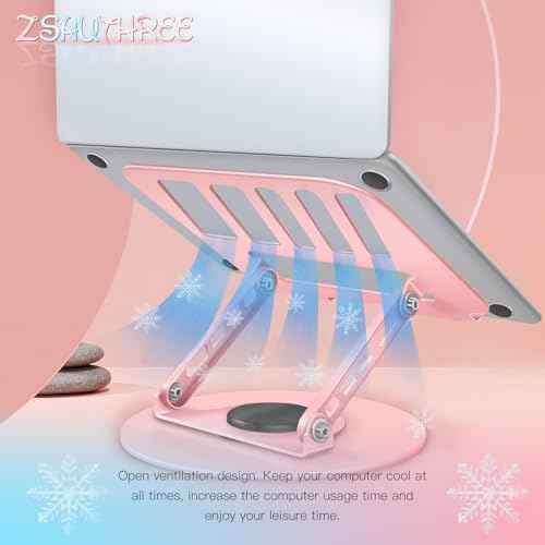 360¡Æ Rotating Adjustable Laptop Stand&Metal Phone Holder Perfect for Work,Painting,Office,Travel,Home,Fits MacBook & Laptops up to13-15",Dual Rotary Shaft,Folding Design-Purple& Pink
