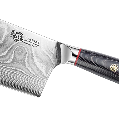 MITSUMOTO SAKARI Cleaver Chef Knife 7 inch - 67-Layer AUS-10 Damascus Steel, Hand Forged Japanese Meat Boning Knives, PakkaWood Handle & Sandalwood Box