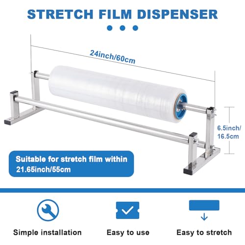 Manual Stretch Film Dispenser Wrapping Machine, 21.6 Inch Stainless Steel Table Stretch Film Packing Machine w/ 4pcs Film Slide Cutter