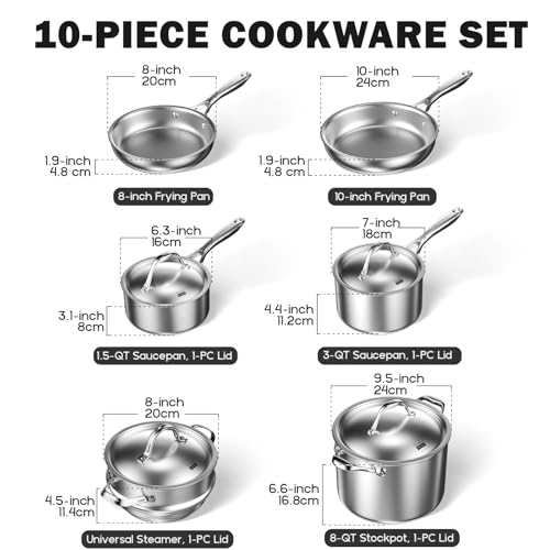 Cooks Standard 10 Piece Stainless Steel Cookware Set — Induction Cookware, Non Toxic Pots Pans Set, Professional Stainless Steel Pot Pan Set, Heavy Duty Pot Set, Multi-Ply Full Clad Stay-Cool Handles
