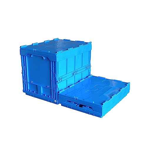 Collapsible 35 Liter Heavy Duty Storage Bin / Foldable & Stackable Utility Crate With Attached lockable Lid (2 PACK)