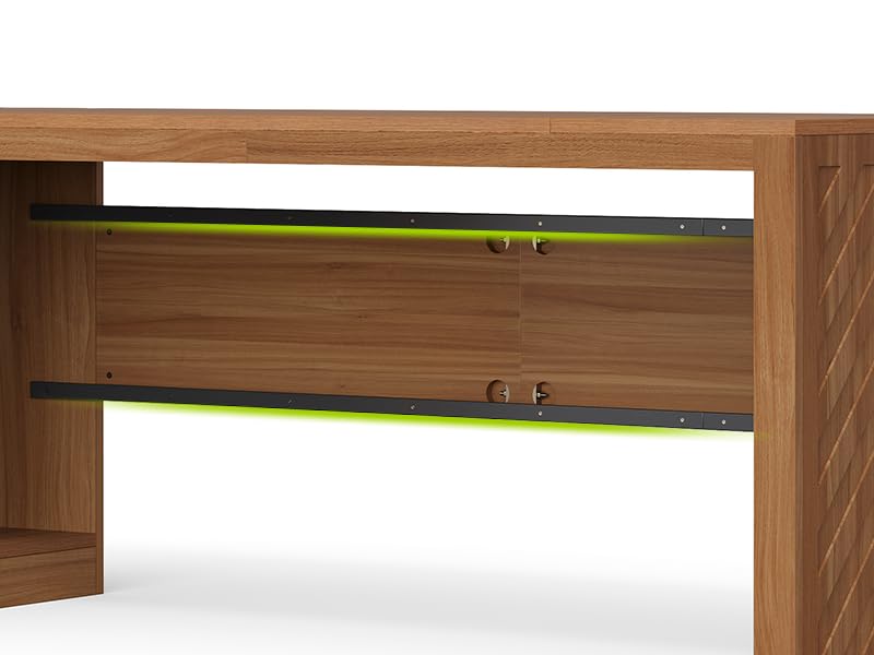 LITTLE TREE 78.7-Inch L-Shaped Executive Desk, Large Home Office Desk with 2 File Drawers and Storage Shelves (Warm Brown)