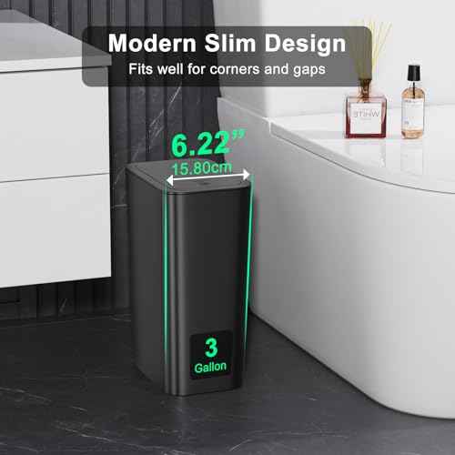 N. NETDOT 3 Pack Small Trash Can with lid, 3 Gallon Bathroom Trash Can,Garbage Can Slim Trash Bin Waste Basket for Bathroom,Kitchen,Bedroom,Living Room,Office,Laundry - Black