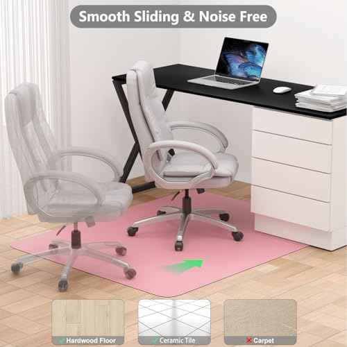 Hsurbtra Office Chair Mat for Hardwood Floor, 45" x 53" Large Anti-Slip Computer Chair Mat, Heavy Duty Wood & Tile Floor Protector, PVC Desk Rug for Office Home, Pink
