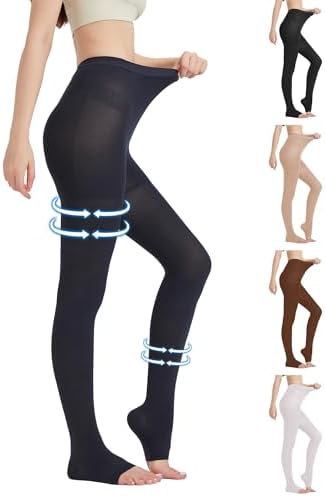 Extra Wide 4X-Large Opaque Compression Pantyhose for Women 15-20 mmHg - Graduated Compression Tights with Open Toe for Varicose Veins Circulation, Pregnancy, Edema, Leg Pain - Navy Blue