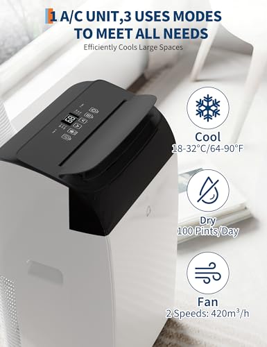 Garvee 14000 BTU Portable Air Conditioner, 3-in-1 Indoor AC Unit with Cooling, Dehumidifier, Fan, 24-Hour Timer, Follow Me Function, Remote Control & Complete Window Kit – Cools Rooms Up to 750 Sq. Ft
