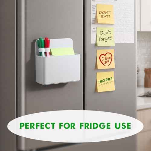 2 Pcs Magnetic Dry Erase Marker Holder for Whiteboard, Plastic Magnetic Pen Holder for Refrigerator Fridge, Magnet Pencil Cup for School Classroom, Locker Accessories, Pen Cup Organizer-White