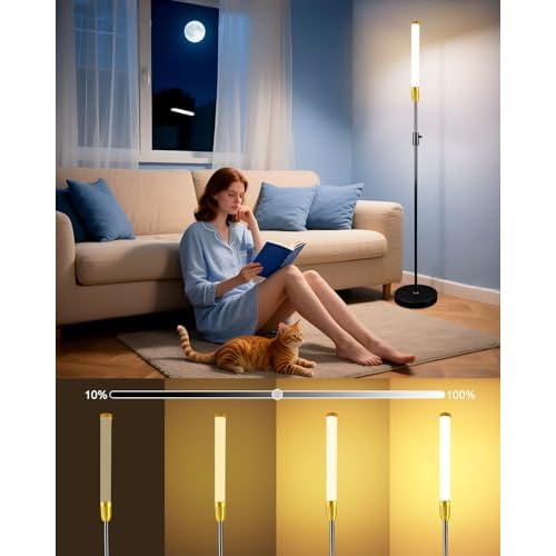 68" LED Floor Lamp for Living Room, Stepless Dimmable(10-100% Brightness) Standing Tall Lamps for Bedroom/Office, Industrial Floor Lamp, Mid Century Floor Lamps with Foot Switch-Black