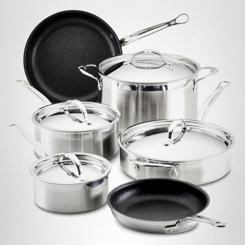 Hestan ProBond Forged TITUM - Professional Clad Stainless Steel, Nonstick, 10-Piece Cookware Set, Induction Compatible, Made without PFOAs