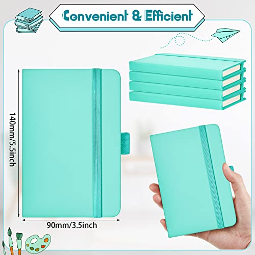 40 Pieces Small Notebooks A6 Pocket Journals 3.5 x 5.5 Inch Small Leather Notebook Mini Ruled Lined Journal with Elastic Band Pen Holder Page Marker Ribbons (Light Blue)