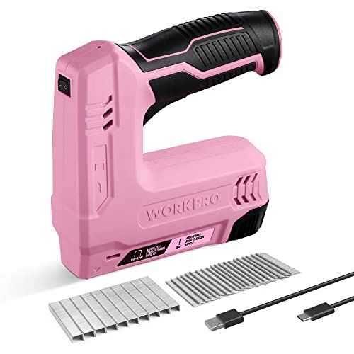 WORKPRO Electric Staple Gun, 2-in-1 Brad Nailer Electric with 2000PCS Staples Nails & USB Charger, 3.6V Staple Gun for Upholstering, Crafts, Carpentry, DIY, Pink Ribbon