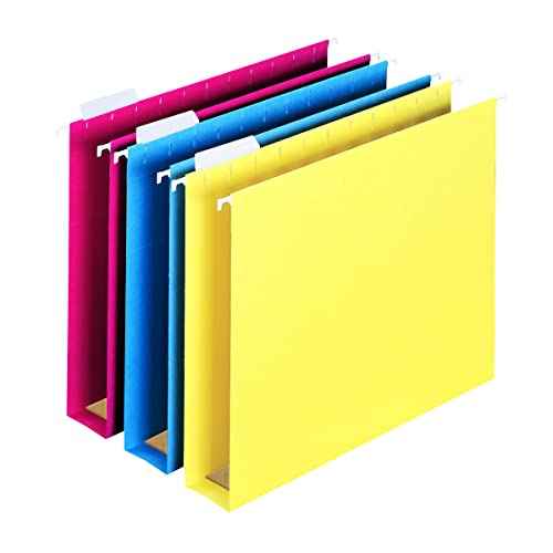 Smead Hanging File Folders for Documents with Tabs, Letter Size, 2 Inch Expansion, File Cabinet Organizer for Filing Cabinets, Assorted Colors, 25 Pack (64264)
