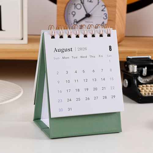 Mini Desk Calendar 2025-2026, July 2025 to Dec 2026 Standing Flip Small Desk Calendar- 2025 Monthly Desktop Calendar- Thick Paper Twin-Wire Binding for Home or Office (Green)