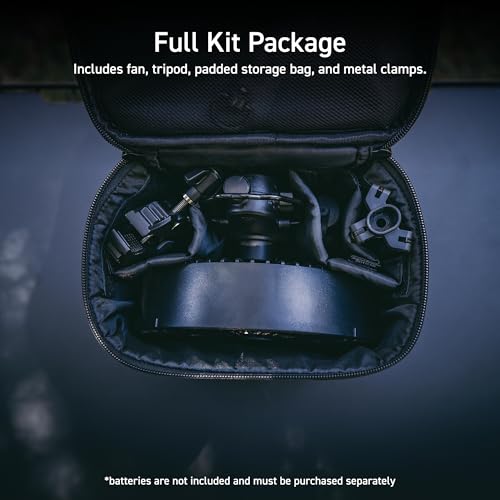 NESTOUT Outdoor Camping Fan with Tripod, 4 Speed Settings & Breeze Mode, 3 Angle Oscillation, 90° Adjustable Tilt, Timer (30/60/90 mins), USB C Compatible, Portable Tent Fan (Black Full Kit)