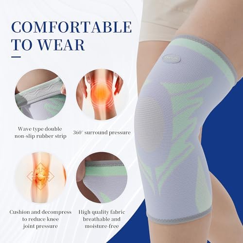 Sports Slim Knee Braces for Women - No-Slip Knee Compression Sleeve for Dance, Yoga, Knee Support for Knee Pain, Joint Pain Relief(Paradise Green, XL, 2 Pack)