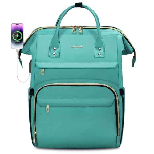 LOVEVOOK Laptop Backpack for Women,17 Inch Professional Womens Travel Backpack Purse Computer Laptop Bag Nurse Teacher Backpack,Waterproof College Work Bag Carry on Backpack with USB Port,Mint Green
