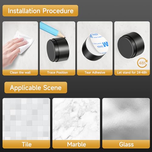 6PCS Door Stoppers for Wall Protector with Adhesive, Aluminum Door Knob Wall Protector, Spring Shock Absorption Technology, Door Bumpers for Walls, 1.38" Diameter, 0.94" Thickness