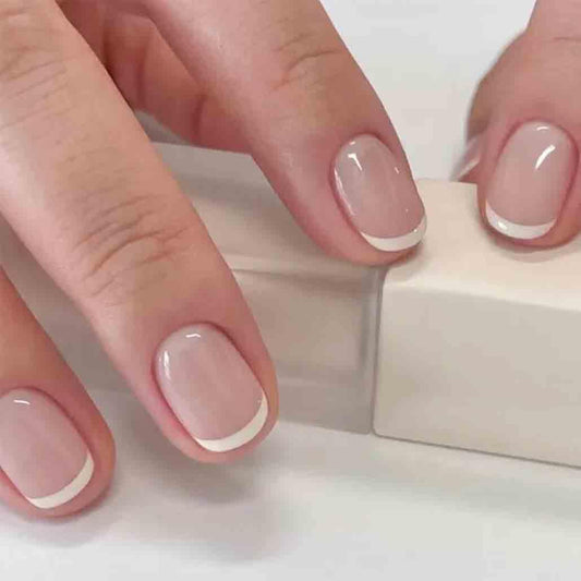 Foccna French Press on Nails Short White Fake Nails Square Acrylic False Nails,Daily Artificial Nails for Women and Girls- 24 pcs