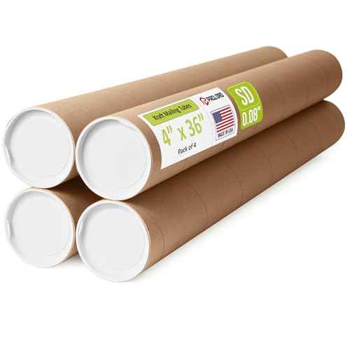 4" x 36" Reinforced Kraft Paper Mailing Tubes, Pack of 4 Tubes with 2 Caps Each ? USPS Approved Poster Tube ? Made in USA Cardboard Tube for Shipping and Storing Posters, Prints, Artwork, or Documents