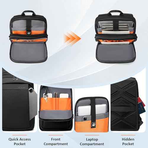 FENRUIEN Slim Laptop Backpack for Men, Water Resistant Light Weight Backpack with USB Charging Port, Black Laptop Bag 15.6 Inch
