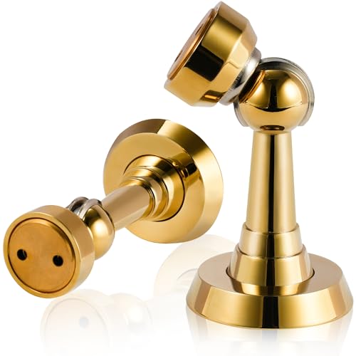 Magnetic Door Stop Brass Heavy Duty Door Stopper Keep Door Open Door Catch Holder with Screws for Wall & Floor Mount, 4P, Bright Gold