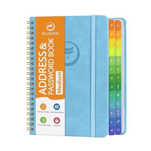 Address Book with Alphabetical Tabs-Address and Password Book for Seniors - Hardcover Spiral Bound Phone Book- Record Contacts,Website Login Passwords, Special Days -5.7" x 7.7", Blue