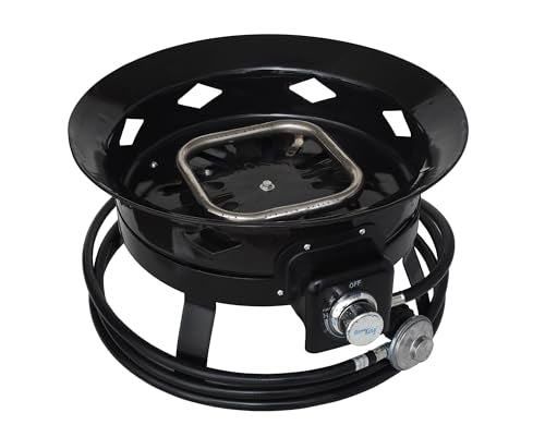 Flame King Smokeless Portable Propane Fire Pit Bowl, 19 inches, 58K BTU with Propane Grip Scale, Self Igniter, Cover, & Carry Straps for RV, Camping, & Outdoor Living