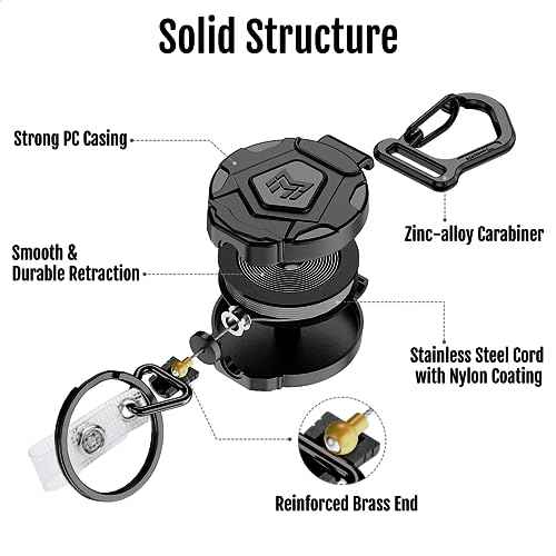 MNGARISTA 2-Pack Retractable Badge Holder, Heavy Duty Carabiner Keychain, Tactical ID Card Holder with 31.5" Retractable Badge Reel, Black