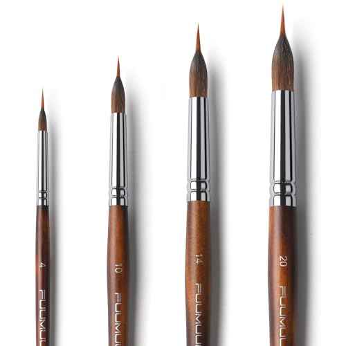 Watercolor Brushes Professional, Fuumuui 4Pcs Extended Needle Point Brushes Synthetic Extra Long Pinhead Brush with Sable Body for Fine Detailing - Watercolor Acrylic Gouache Inks Painting