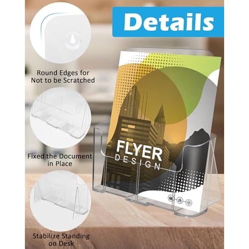 Acrylic Brochure Holder, Acrylic Sign Holder 8.5 x 11, 6 Packs Brochure Display Stand, Clear Flyer Holder Pamphlet Paper Literature Holder for Document Magazine Menu, Table Desk Wall Mount