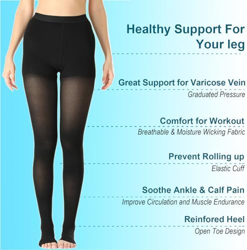 Medical Compression Pantyhose for Women & Men,20-30mmHg Graduated Support Hose Tights,Opaque Open Toe Waist High Compression Stockings & Leggings for Medical,Athletic,Travel Use