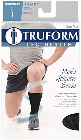 Truform Compression Socks, 15-20 mmHg, Men's Crew Length Mid-Calf Cushion Foot Socks, Black, Large